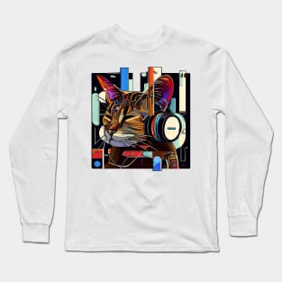 Music cute cat | Black, blue, and red Long Sleeve T-Shirt